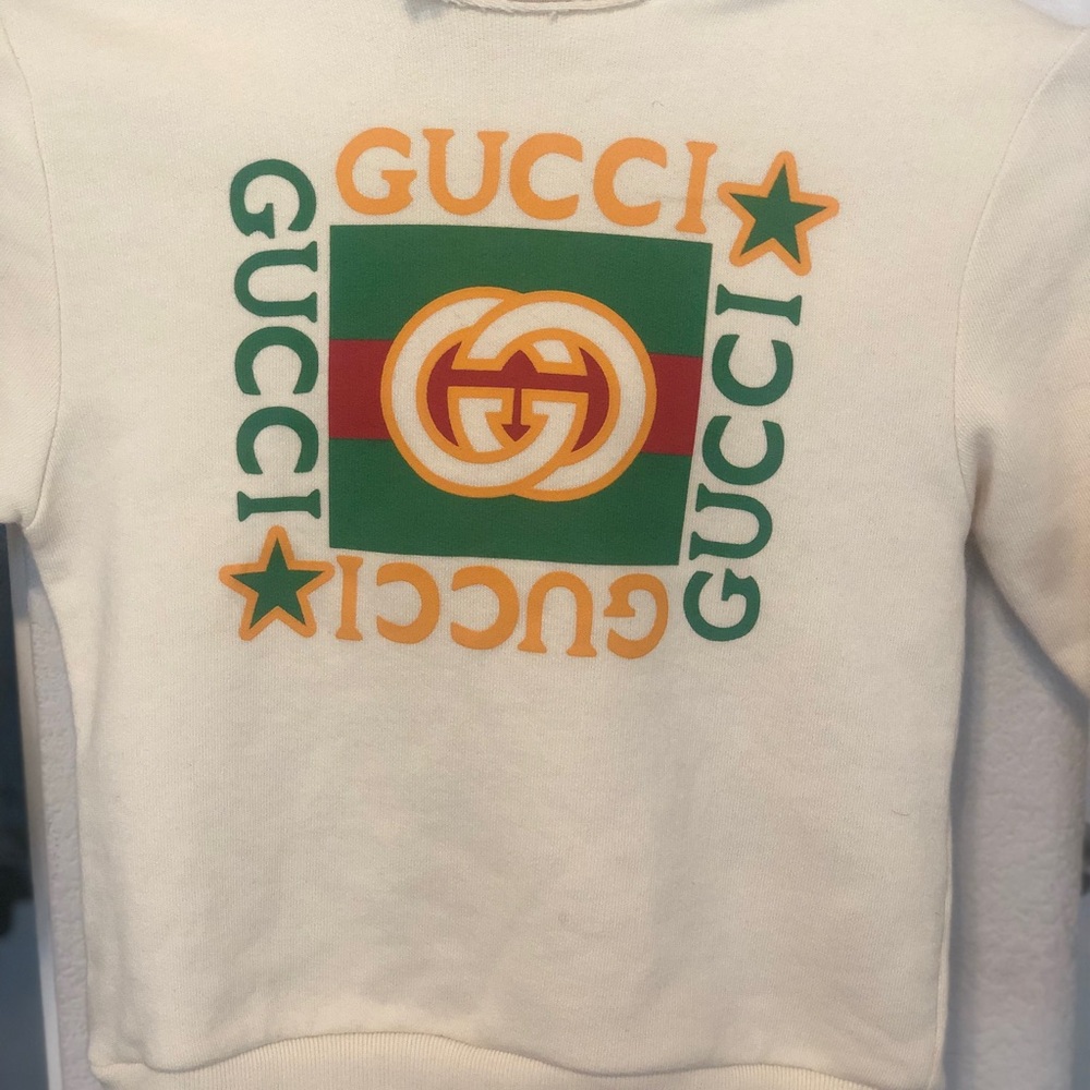Gucci Kids Cream Sweatshirt with Green and Orange Logo
